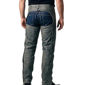 Cuissardes en cuir pleine longueur effet vieilli pour homme, style western, équestres, protection pour l'équitation - Product Image 2