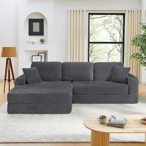 Divano Componibile Moderno Minimalista a L con Seduta Sinistra in Velluto a Coste, Divano Letto Comprimibile Stile B - Product Image 3
