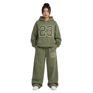 Conjuntos Deportivos de Talla Grande con Estampado Tipográfico Varsity en Color Lila Pastel, Sudadera con Capucha de Algodón y Pantalones Holgados - Product Image 5