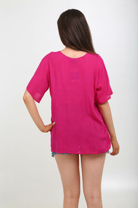 Free Size Eco-Friendly Boho Linen Viscose Nonwoven ODM Long Tunic <b>Top</b> Women Crew Neck <b>Flowy</b> All Seasons Hand Embroidery Ethnic - Product Image 4