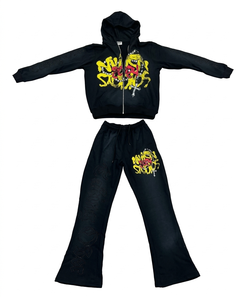 Custom Heavyweight Cotton Rhinestone Hoodie and Sweatpants Set High Quality Streetwear Unisex Graphic <b>Tracksuit</b> - Product Image 1