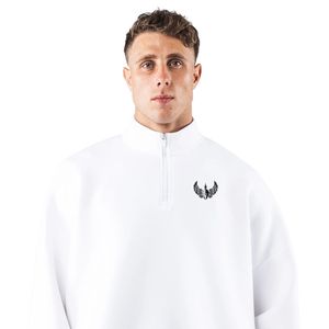 <b>Men's</b> <b>White</b> Quarter Zip Pullover <b>Sweatshirt</b> Lightweight Training Top Long Sleeve Fitness Activewear Athletic Sportswear Wear - Product Image 3