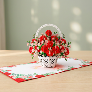 Carte de vœux 3D pop-up en forme de lune, panier de fleurs personnalisé, roses rouges, fleurs roses, Saint-Valentin, fête des mères, anniversaire - Product Image 6