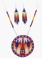 Ensemble collier et boucles d'oreilles en perles de verre multicolores de style ethnique traditionnel, design personnalisable, détails de perles de qualité supérieure