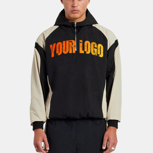 Conjunto corto cortavientos de alta demanda con contraste de color, chándal para hombre a prueba de viento, sudadera con capucha con cremallera y pantalones cortos, conjunto de dos piezas. - Product Image 2