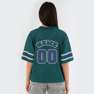 Camiseta deportiva de fútbol extragrande para mujer, de malla, con cuello en V, manga corta, estilo casual y urbano. - Product Image 4