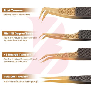 Ensemble de pinces à cils antidérapantes à 4 pièces avec logo personnalisé, kit d'extension de cils en acier inoxydable de qualité supérieure avec étui en PU - Product Image 5