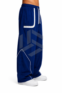 Pantalon de survêtement personnalisable pour homme, bleu roi, coupe droite, en coton, imprimé, avec bordure blanche et cordon de serrage à la taille, pour usage décontracté - Product Image 3