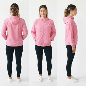 Veste coupe-vent à capuche pour femme avec logo brodé, fermeture éclair intégrale, veste de pluie légère en nylon, sweat à capuche 3/4 zip imperméable - Product Image 5