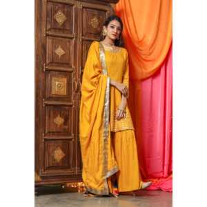 Ensemble de costume de travail jaune vif pour femme avec dupatta en tissu chiffon rayonne, taille XS - Product Image 3