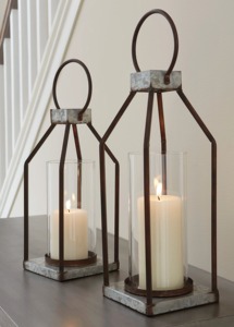 Decorative Antique Iron <b>Lantern</b> Candle Holder <b>Set</b> with Glass Insert and Metal Frame for Home Decoration - Product Image 6