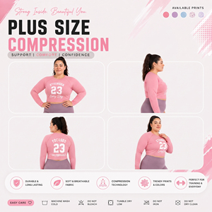 Haut court imprimé grande taille pour femme, à manches longues, respirant, en maille, pour l'entraînement, la gym et le yoga, couche de base - Product Image 5