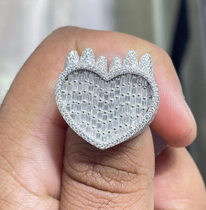 <b>Iced</b> Heart Shape Baguette Cut Moissanite Diamond Rhodium Plated Hip Hop Wedding <b>Ring</b> 925 Sterling Silver Unique Vintage Jewelry - Product Image 1
