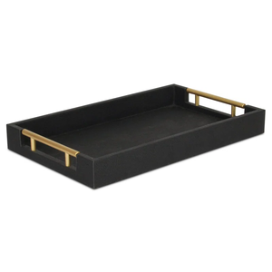 Plateau de service noir au design fabuleux avec poignées dorées, plateau décoratif pour table basse et ottoman, idéal pour le salon et les fêtes, à prix avantageux - Product Image 1