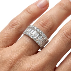 Anillo de oro macizo de 18 quilates hecho a mano con diamantes baguette de varias filas, banda triple, joyería fina, fabricante, regalo para mujer - Product Image 4