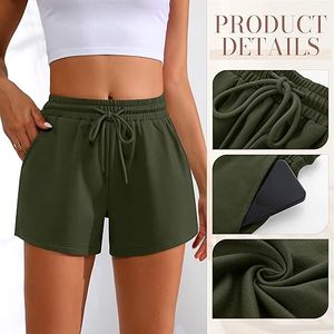 Lot de 3 shorts de sport pour femmes, confortables, décontractés, avec cordon de serrage, taille haute, shorts de sport d'été avec poche - Product Image 2