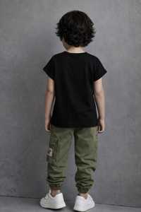 Vêtements pour enfants de marque, vêtements pour garçons, t-shirt à manches courtes en coton mélangé avec ensemble de jogging cargo - Product Image 5