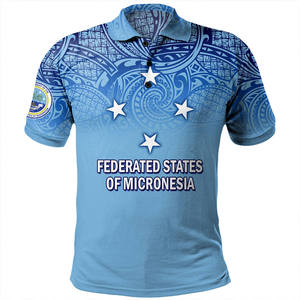 เสื้อโปโลผู้ชายสีน้ำเงินลายโพลีนีเชียน แขนสั้น ทรงปกติ ระบายอากาศได้ดี พิมพ์ลายเรขาคณิต สไตล์ลำลอง - Product Image 2