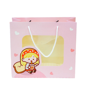 Custom Baby Gift Paper Bag with Transparent Window | Brown-<b>Hair</b> Baby Design | Eco-Friendly Kraft Packaging (Plum) - Product Image 4