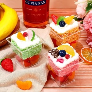 Wholesale <b>Mini</b> Square Vintage <b>Dessert</b> <b>Cup</b> <b>Bulk</b> Disposable 125ml Plastic Clear Freezer Safe Transparent <b>Dessert</b> <b>Cup</b> for Ice Cream - Product Image 1