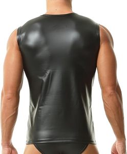 Gilet en similicuir brillant pour homme, sans manches, coupe ajustée, formel, écologique, respirant, idéal pour les soirées - Product Image 2
