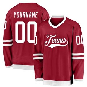 Wholesale Best Selling <b>Top</b> Quality Direct Industry Custom Black <b>White</b>-Red Hockey <b>Lace</b> Neck Jersey - Product Image 5