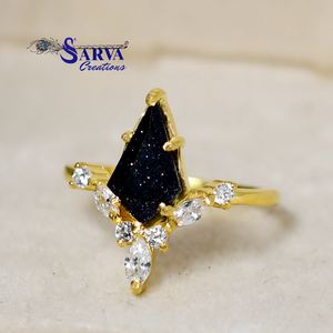 Anillo de Piedra Azul Sintética Chapado en Oro de Plata Esterlina 925 con Gema en Forma de Cometa y Circonita Cúbica, Joyería Vintage de Declaración para Mujer - Product Image 6
