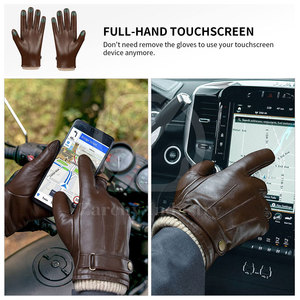 Gants en cuir pour homme, coupe basse, antidérapants, avec sangle de poignet réglable, en cuir souple de qualité supérieure, compatibles écran tactile, pour la conduite et les activités de plein air - Product Image 3