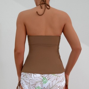 Traje de baño Halter Tankini para mujer, traje de baño elástico fruncido de color sólido, traje de baño de una pieza para playa - Product Image 3