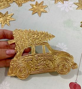Gold Plated Christmas <b>Car</b> Hanging <b>Ornament</b> Metal Cast Die Cut Tree Decor Party Favor Souvenir - Product Image 1