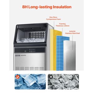 เครื่องทำน้ำแข็งแบบตั้งพื้นสำหรับครัวเชิงพาณิชย์ 160 ปอนด์/24 ชม. ผลิตน้ำแข็งได้ 55 ก้อนใน 15 นาที ความจุขนาดใหญ่ 33 ปอนด์ - Product Image 5