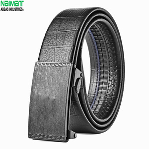 Cinturón Automático de Cuero Vacuno Genuino para Hombre, Hebilla de Acero con Patrón Geométrico, Estilo Formal, Moldeado en una Sola Pieza, Duradero, 3.3 cm de Ancho - Product Image 1