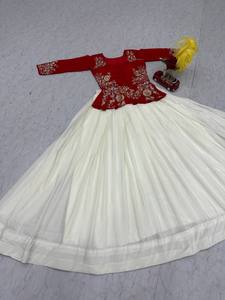Trending <b>Red</b> White Women's Salwar 2 Piece Indian Pakistani Wedding Party Wear Silk Peplum Jacket Gown Recycled <b>Materials</b> - Product Image 6