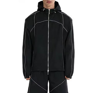 Conjunto Deportivo Unisex Negro Sólido con Capucha y Cordón Ajustable, Estilo Urbano, Transpirable, de Poliéster, para Primavera - Product Image 6