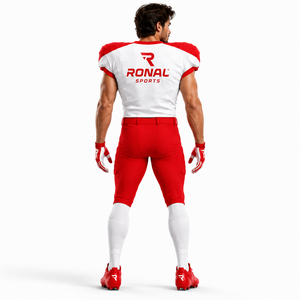 Uniforme de Fútbol Americano para Hombre RONAL SPORTS, Conjunto de Jersey y Pantalones Cortos Sublimados en Blanco y Rojo, Ajuste Atlético que Absorbe la Humedad - Product Image 4
