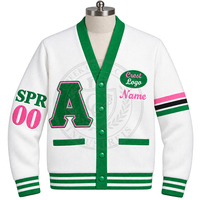 Cardigans blancs Alpha Sorority, col en V, tricotés, pulls universitaires pour femmes, vert rose, broderie grecque, style preppy, varsity