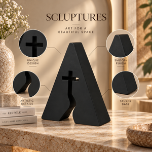 Modern Black Abstract Cross Sculpture Figurine, <b>Religious</b> Decorative <b>Statue</b> for Home & Living Room Tabletop Decor | Art Designs - Product Image 5