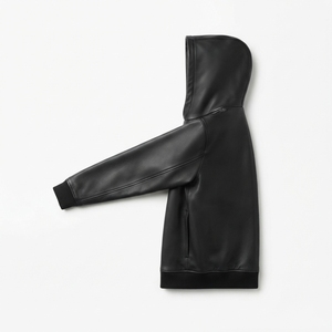 Veste à capuche en cuir noir pour homme, fermeture éclair, style décontracté, vêtements d'automne - Product Image 3