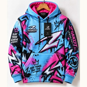 Wholesale Direct Ziakot Industry Custom Stitched Grass Green <b>Pink</b>-Black Gradient Fashion Sports Pullover <b>Sweatshirt</b> Hoodie - Product Image 6