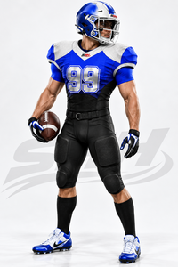 Uniforme de football américain personnalisé bleu royal et noir pour hommes, maillot respirant à col en V avec pantalon rembourré renforcé, personnalisable pour équipe - Product Image 5