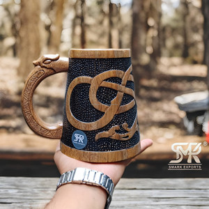 Elegant <b>Wooden</b> Beer Stein Eco-Friendly Durable Norse Inspired Design <b>Tankard</b> for Rustic Ale Drinking Medieval Party Beer - Product Image 6