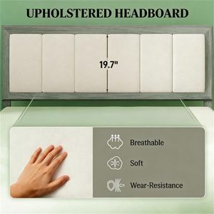 Struttura letto imbottita grigia facile da montare con testiera, stile piattaforma - Product Image 2