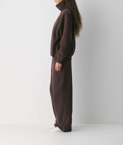 Womens Dark Brown <b>Mock</b> <b>Neck</b> Sweatshirt Premium Heavyweight Fleece Pullover Oversized Loungewear Casual Activewear <b>Top</b> - Product Image 4