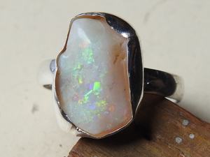 Anillo Clásico de Plata con Ópalo Australiano Natural Pulido en Bruto para Engaste, Regalo de Boda para Ella, Nueva Llegada - Product Image 5