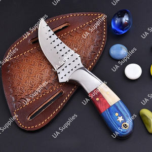 Couteau multi-usage tactique de chasse et d'extérieur EDC à lame fixe, fait main, pour ferrage de chevaux, avec manche en bois Pakka et os - Product Image 6