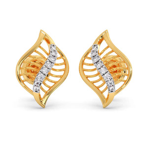 Boucles d'oreilles à clous en diamant Golden Leaf Wave - Product Image 1