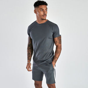 Men's Dark Grey T-Shirt And Shorts <b>Set</b> Two Piece Slim Fit Side Stripe Tee With Matching Shorts Casual Activewear Lounge Wear - Product Image 1