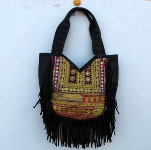 Bolso de Mano Bohemio de Cuero con Flecos, Bolso de Hombro de Tela Vintage para Festival - Product Image 6