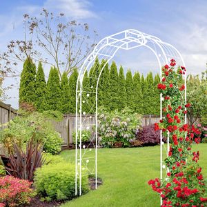 Arche de jardin en métal blanc crème L74.4 x H98.4, treillis extérieur pour plantes grimpantes et arche de mariage pour roses - Product Image 1
