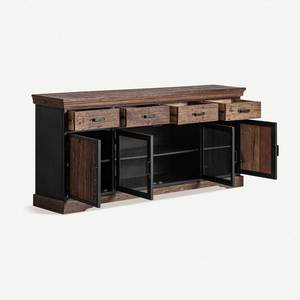 Rustic Modern Solid Wood <b>Sideboard</b> with Metal Brown Finish Durable Construction 5 Ft+ <b>Storage</b> Drawers & Doors for Living Room - Product Image 2